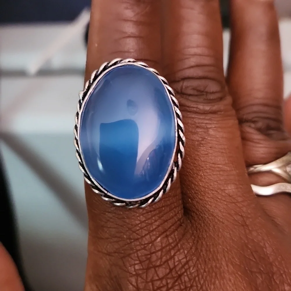 BLUE Chalcedony Silver Ring